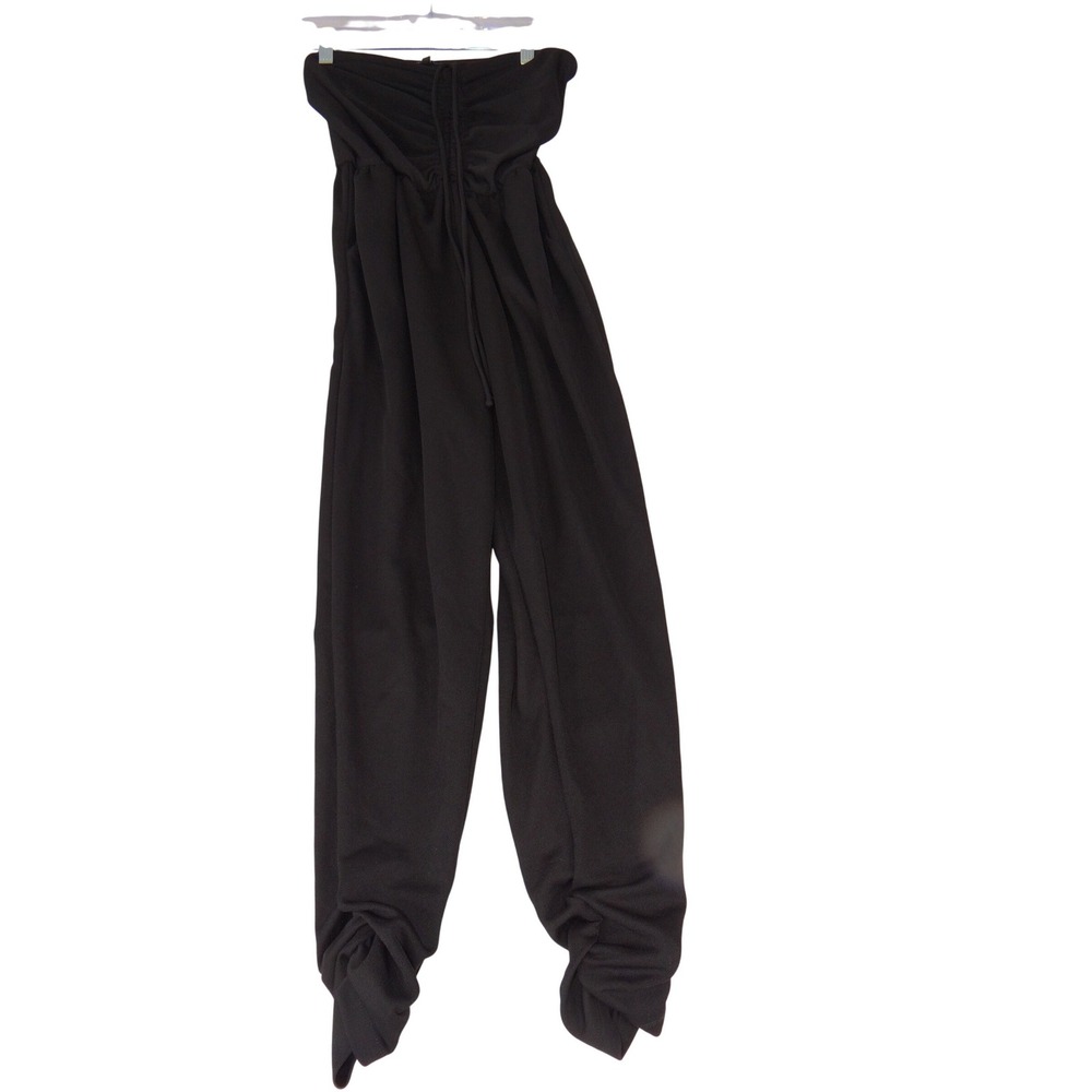 IRIS Womens Strapless Jumpsuit Black Ruched Ankle Elastic Waist Large 3506